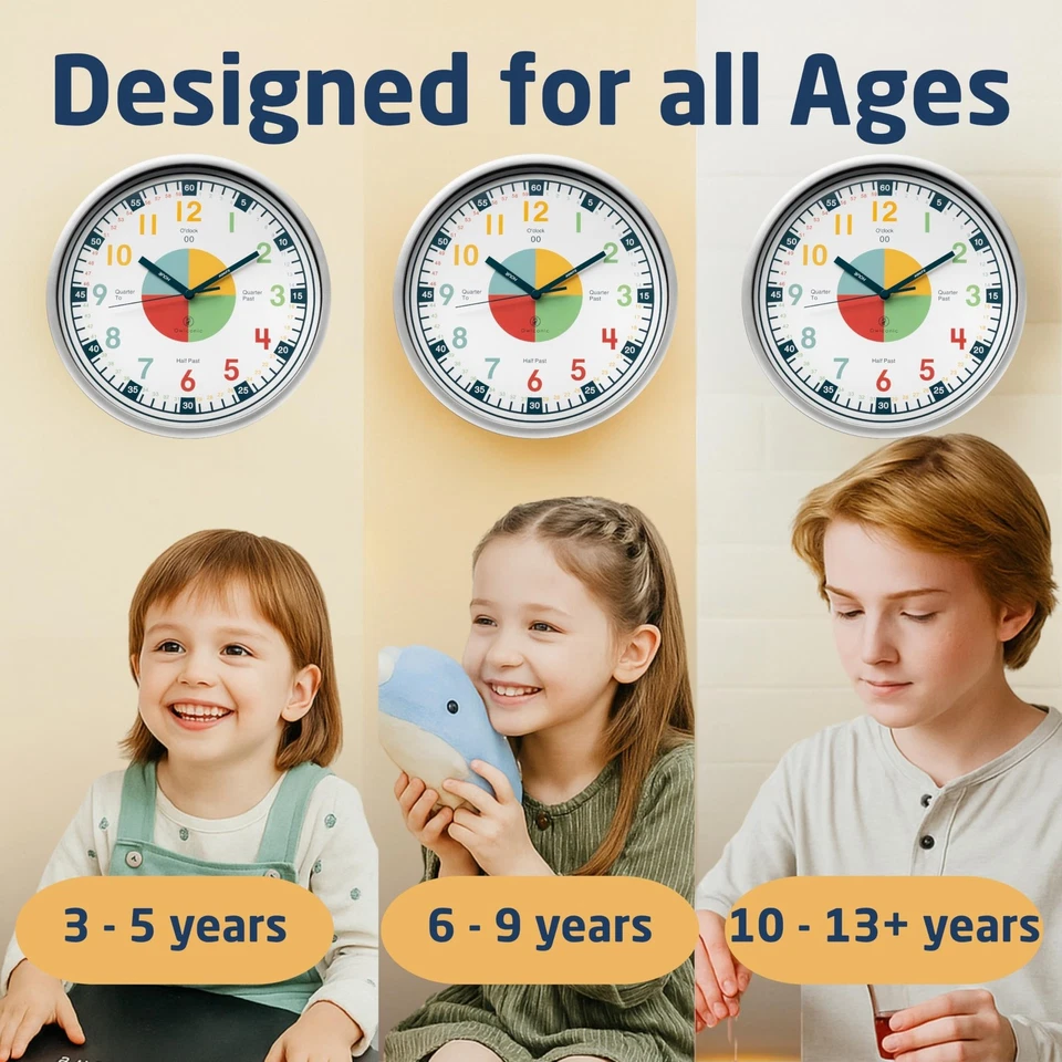 Reloj analógico sin tictac para niños aprendiendo a decir la hora, reloj de enseñanza para K... Foto 4 de 4