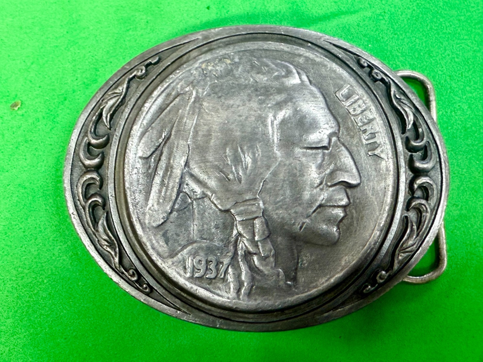Indian Chief Head Coin Liberty 1937 Vintage 1988 Siskiyou Belt Buckle N-80