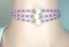 Transgender Pride Flag Choker Pendant Necklace Handmade Imitation Pearl Stretch