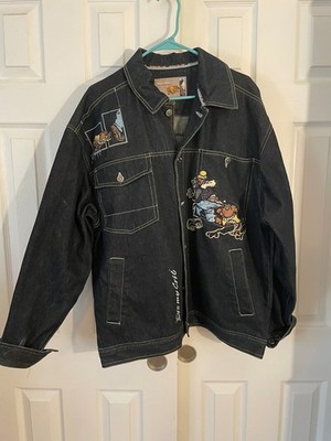 Raw Blue Jacket Men's (L) Denim Embroidered Bulldog Graphic Dis my