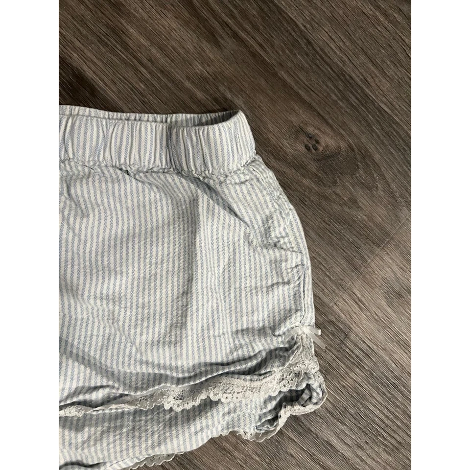 Pantalones cortos Brandy Melville para mujer talla única XS/S azul claro a rayas salón ribete de encaje Foto 4 de 4