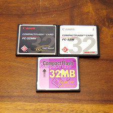 Lot of 3 32MB CF Compact Flash Memory Cards Low Capacity for Older Cameras Used