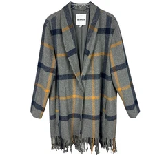 Anthropologie BB Dakota Wool Blend Long Sleeve Fringe Trim Long Sleeve Shacket L