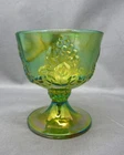 Vintage Indiana Glass Grape Harvest Lime Green Carnival Glass Footed Sugar Bowl