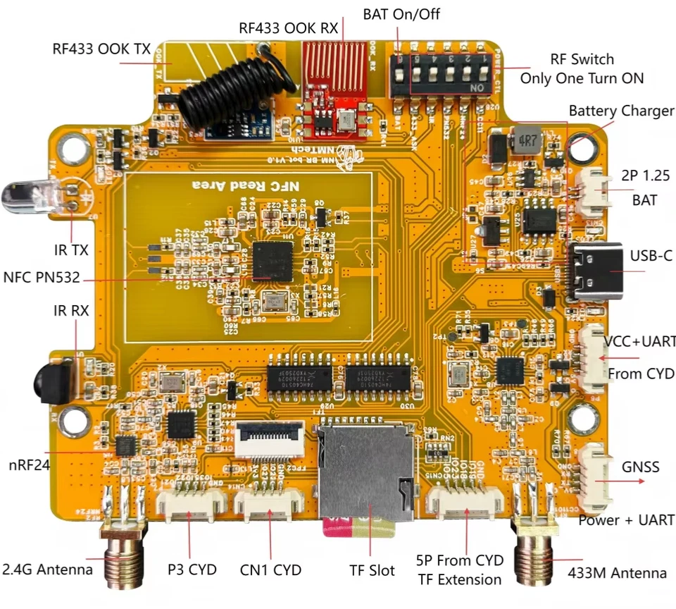 CYD NM-RF-Hat Companion Hat Bruce CC1101 nRF24 PN532 IR TX/RX 433M OOK Power Mgm - Bild 3 von 4