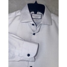 Charles Tyrwhitt Mens Slim Fit Non-Iron Dress Shirt 15X33 Blue White Pattern