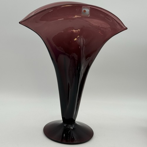 BLENKO Handmade Blown Glass Amethyst Purple Fan Vase Art Deco Style Vintage 90’s - Picture 14 of 17