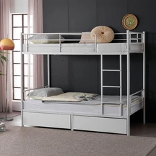 Twin over Twin Metal Bunk Beds with Ladder 2 Storage Drawer Bedroom Kids Adult