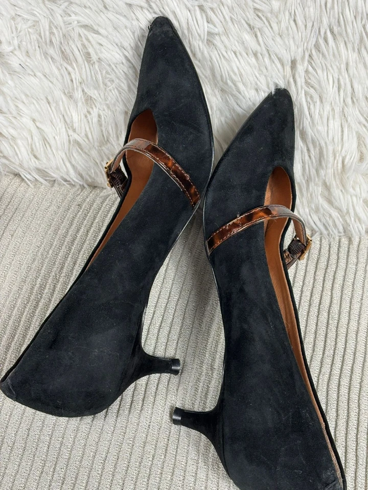 Vionic Minnie Tortuga Gatito Tacón Talla 8.5 Negro Gamuza Correa para Zapatos Informal Oficina Foto 3 de 4