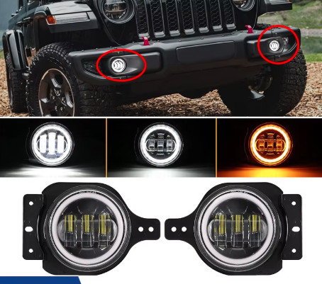 Kit 2 Antibrouillards Avant LED Jeep Wrangler JL 2018-2023 Phares Antibrouillard Noirs