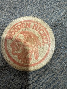 Red & Black Stamped Vintage Wooden Nickel- Six Flags over Texas 