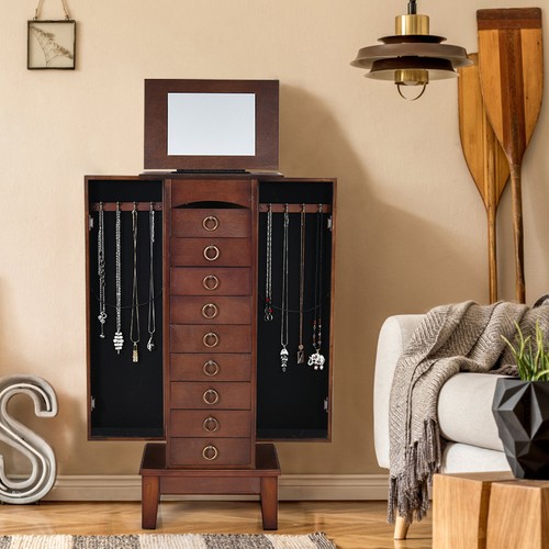 Jewelry Cabinet Armoire Wood Storage Box Chest Stand Organizer - Picture 3 of 7