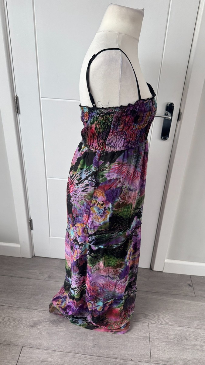 Madhuri Rage Multicolour Floral Shirred Maxi Dress Boho UK 8 S Summer B14 View 5
