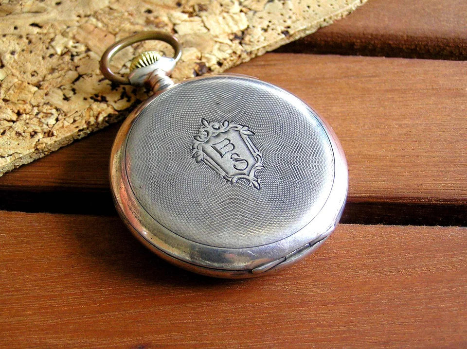 RELOJ BOLSILLO HELVETIA ANTIGUO MILITAR IMPORTACIÓN PLATA FRAN BOLIDAN ESFERA METÁLICA Foto 4 de 4