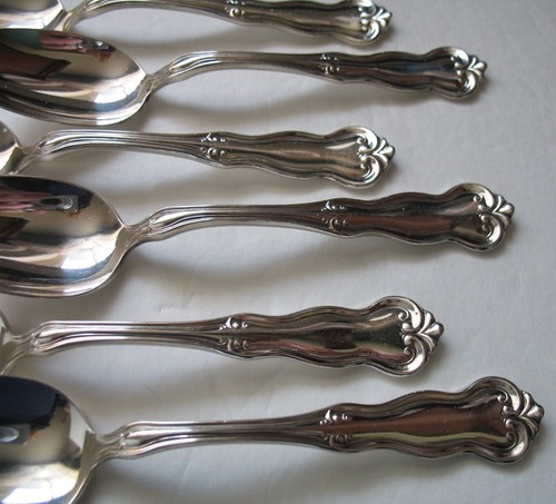 MERIDEN CUTLERY Co XII Teaspoons SET OF 6 SIX Pat July 14 08 Scroll Silverplate - Picture 5 of 11