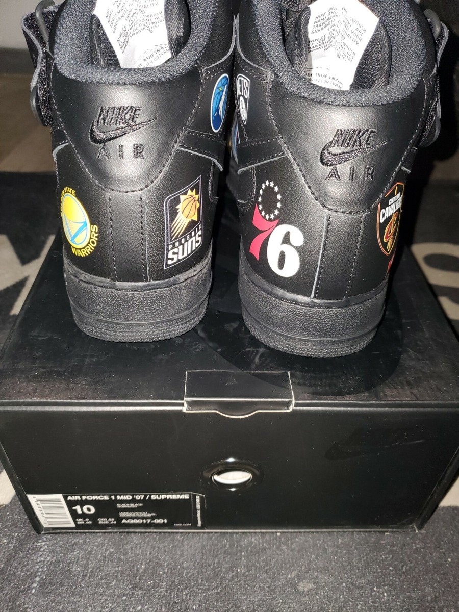 Nike x Supreme x NBA Air Force 1 Mid '07 Black 2018 Size 10 Nike x Supreme x NBA Air Force 1 Mid '07 Black 2018 Size 10