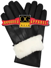 Mens Premium White Rabbit Fur Lined Genuine Soft  Lambskin Leather Gloves