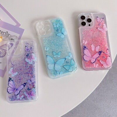 For iPhone 15 14 Pro Max 13 Dynamic Butterfly Liquid Luminous Hybrid Case Cover