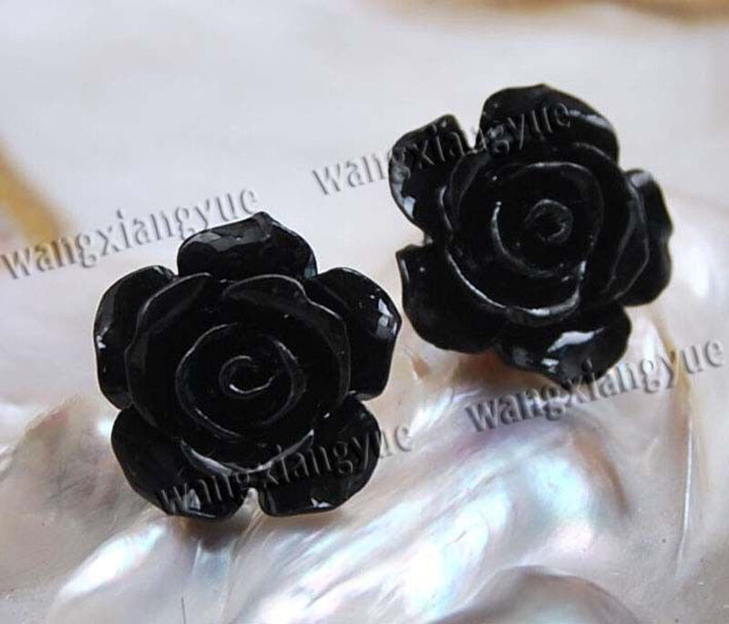 Hand-Carved Sea Coral Flower Stud Earrings - 11 Colors, 15mm, Silver Tone, Wholesale