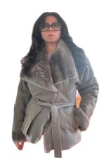 Sprung Freres Shearling Jacket - Ladies In Grey. Size Small. 100% Lamb Skin