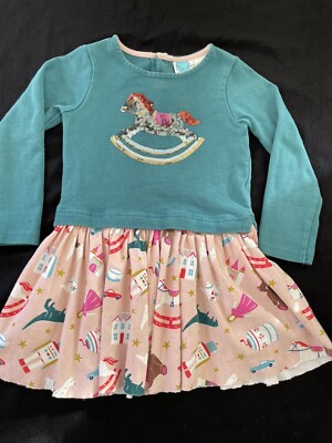 Mini Boden EUC Teal/Pink Sequined Rocking Horse Cotton Knit Skirted  Dress-3-4T | eBay