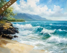 Maui with ocean waves oil painting 8x10 Print