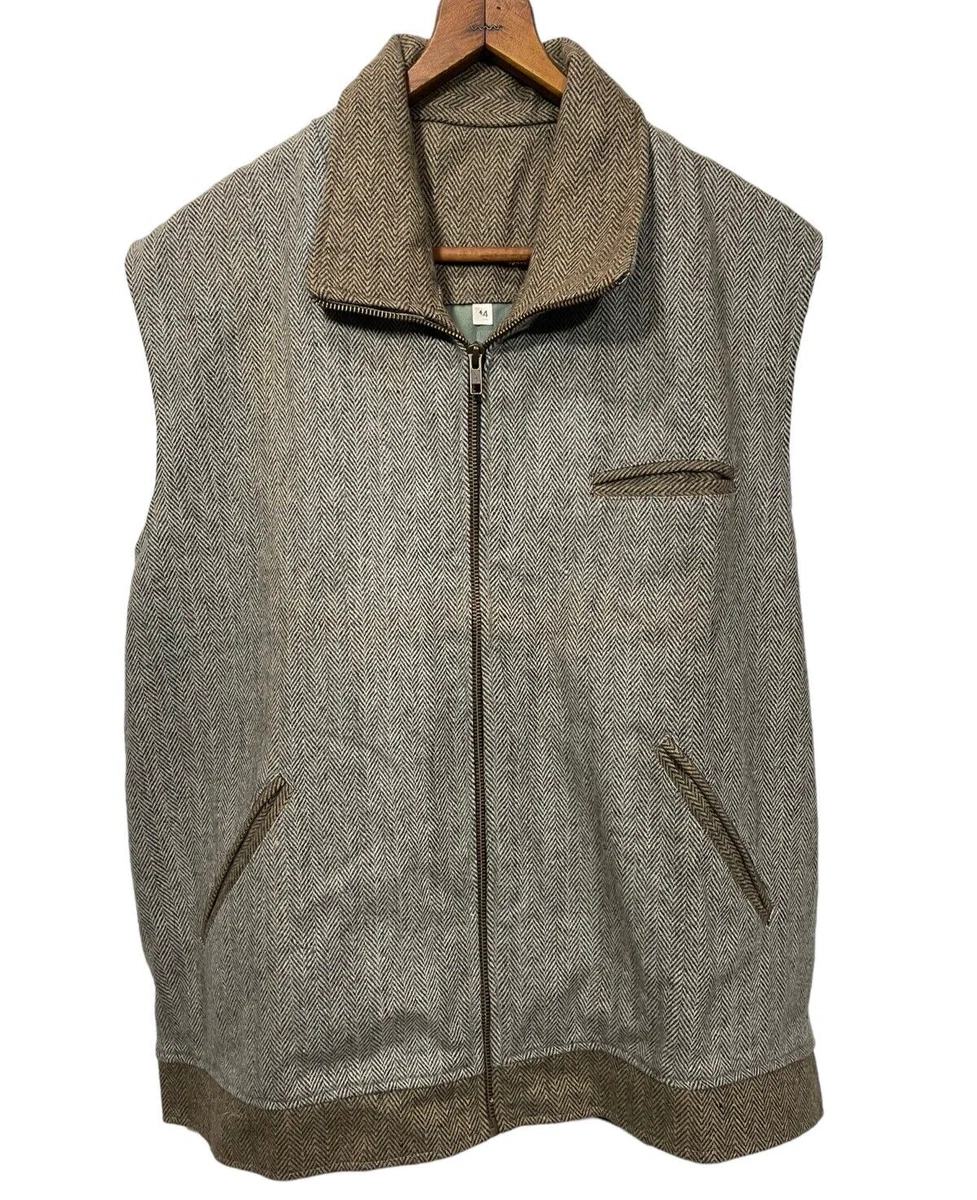 Men s Vintage Tweed Gilet Waistcoat Sleeveless Hunting Jacket