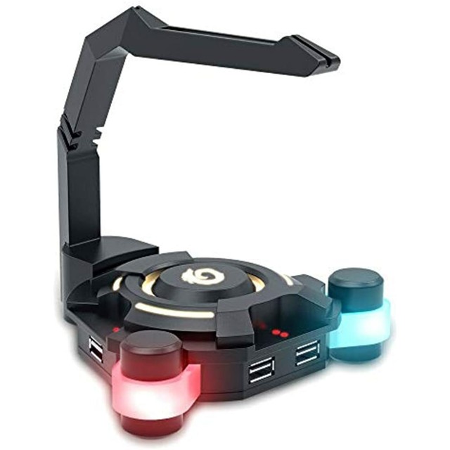 VersionTECH. Gaming Mouse Bungee Cable Holder 4 Port USB Hub, 7 LED