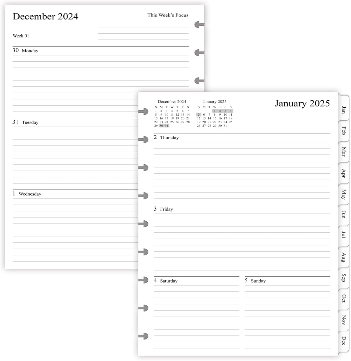 2025 Weekly Planner Refills for Happy Planner Classic Notebook - 9 Discs Punched