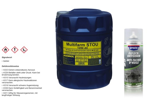 20 Liter Multifarm STOU 10W-40 Landmaschinenöl Motoröl & Öl-Fleck-Entferner
