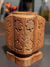 Bamboo Brush Pot Hand Carved Wooden Floral Carving Pot Vase Dark Brown