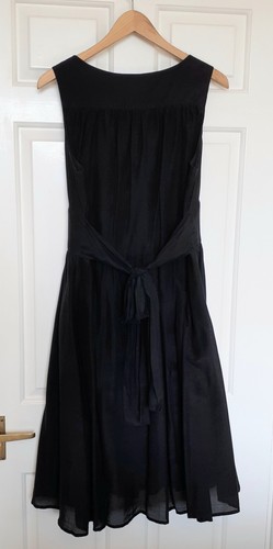 Kew Black Silk Cotton Dress UK12 V-Neck Sleeveless Full Skirt Lined Tie Back VGC - Picture 4 of 12