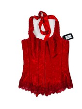 Deadstock Y2K Womens 32 Red Satin Lace Halter Corset Bustier Top Vamp Romantic