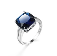 Classic Shine Natural Rectangle Swiss Blue Topaz Gemstone Silver Rings Size 6 10