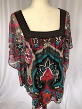 INC International Concepts Chiffon Poncho Abstract Print, XL