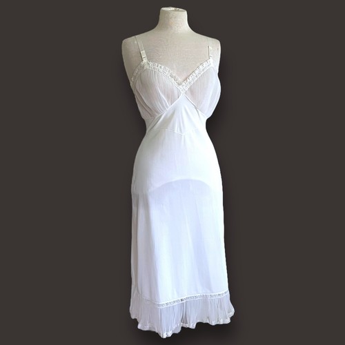 Vintage 1950s Shadowline Womens Slip Sz 34 White Crystal Pleat Antron Nylon Lace - Picture 5 of 12