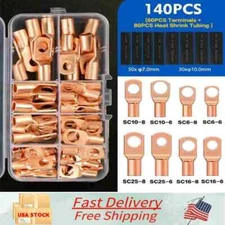 Copper Wire Lugs Battery Cable Ends Terminal Connectors Assortment Kit US 140pcs
