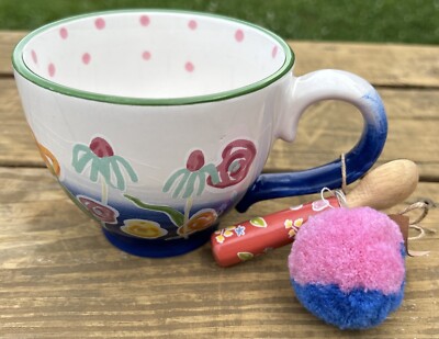 Mud Pie Happy Vibe Floral Coffee Mug Flowers & Cup Never Used