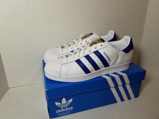 adidas superstar white royal blue stripes
