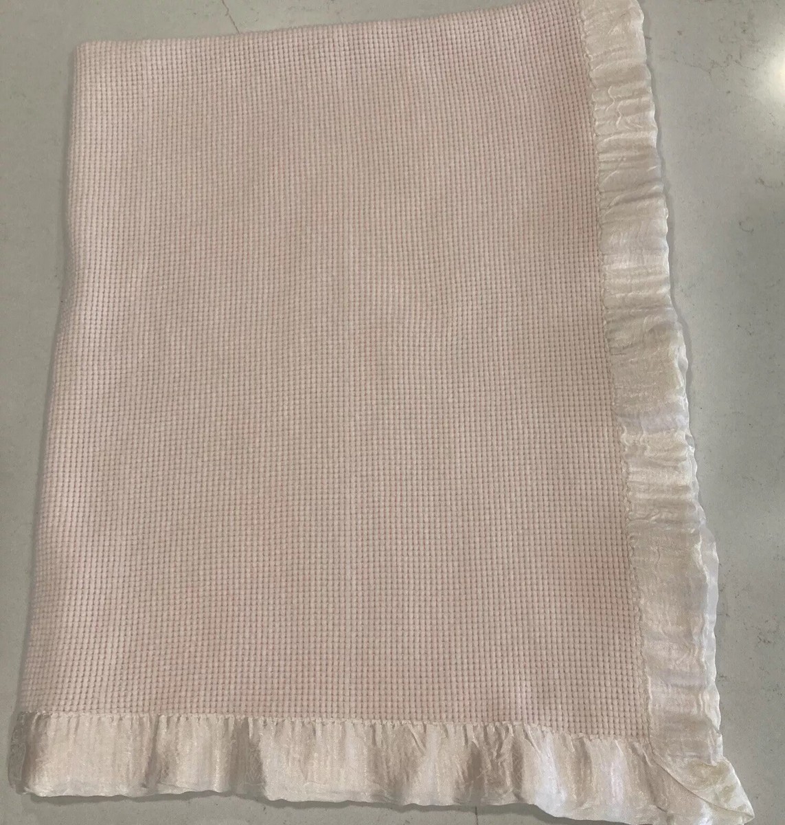 Thermal Waffle Weave Cotton Baby Blanket With Satin Trim Acrylic