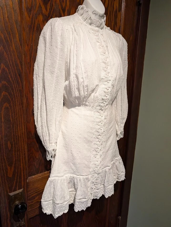 ELLIATT Raro Muestra "Azure" S Blanco Eduardiano/Pradera Encaje Blusa Vestido 3F Foto 3 de 4