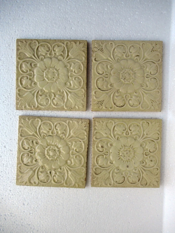 Azulejo antiguo Minton'S China funciona en stock en Trent Inglaterra floral en relieve 4 piezas "3 Foto 4 de 4