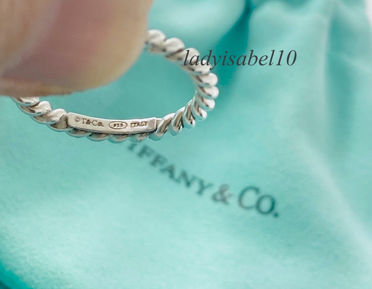 Tiffany & Co Sz 5.25 Twist Rope Narrow Band Ring Silver w