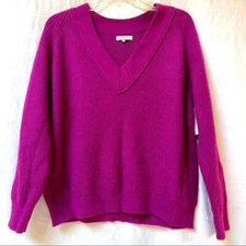 Frnch Paris Sweater Womens Large Pink Knit V Neck Pullover Long Sleeves Chunky