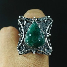 Natural Green Aventurine Pear Gemstone 925 Sterling Silver Ring Size-7.75 US