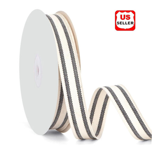 3/8" Natural Cotton Stripes Ribbon Striped Grosgrain Ribbon Striped Cotton Ivory - Afbeelding 1 van 5