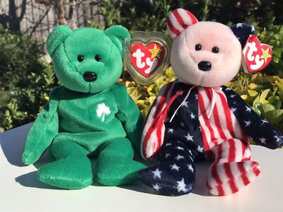 Ty Beanie Babies Lot of 2 RARE Retired Bears Erin (1997) & Spangle (1999) Mint