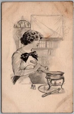 Postcard Early 20th Century Woman Cooking 1912 Jc