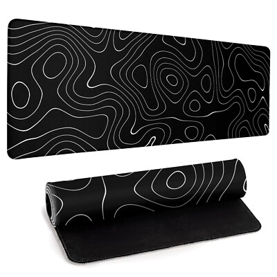 Large Topographic Map Gaming Mouse Pad for Desk Black Desk Pad with Non-Slip ...