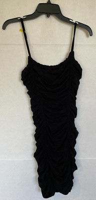 ISA BOULDER Ruched gathered stretch mini dress womens size S SMALL BLACK *FLAWED